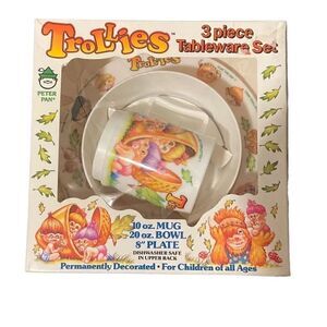 Vintage 1992 Peter Pan Trollies 3 Piece Tableware Set